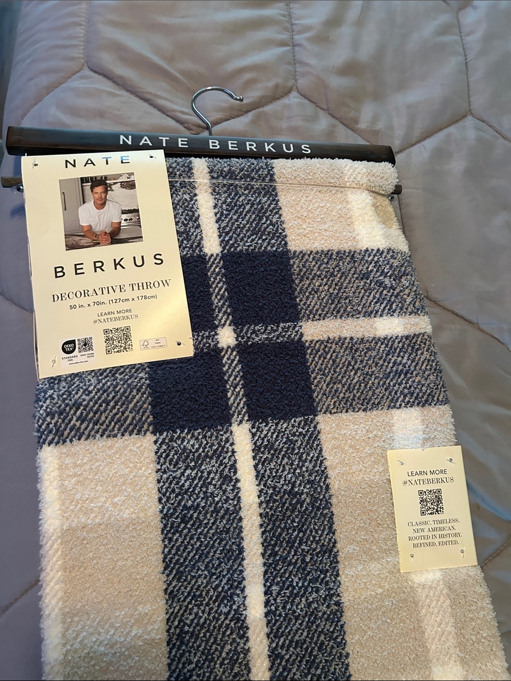 Nate Berkus Navy and Cream Plaid Decorative Throw